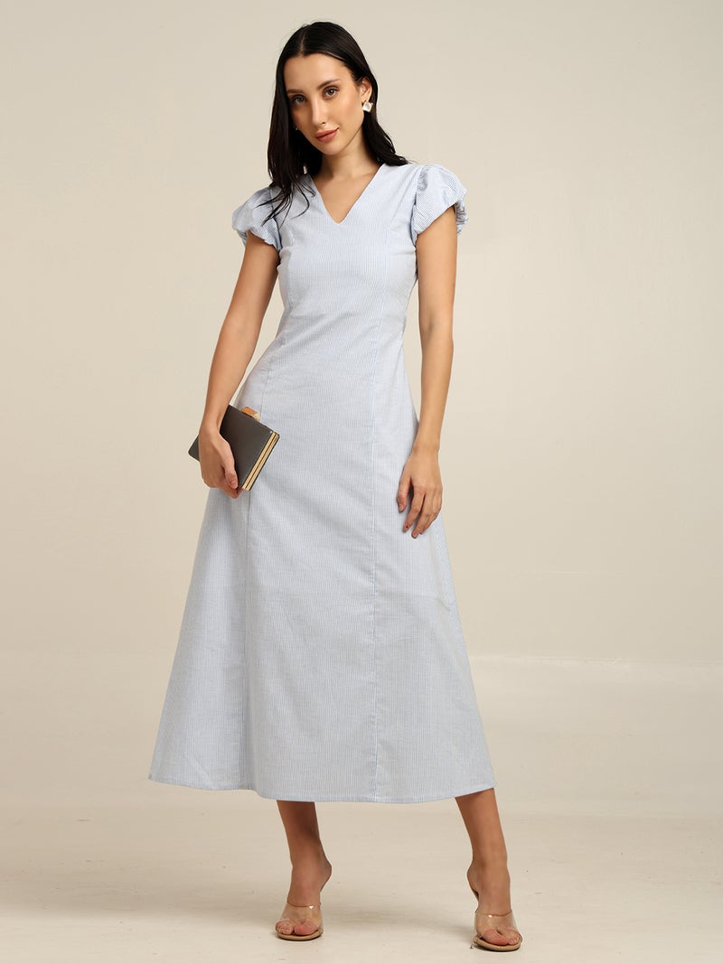 7OUNCE Blue Striped Maxi Dress for Women - Image 4